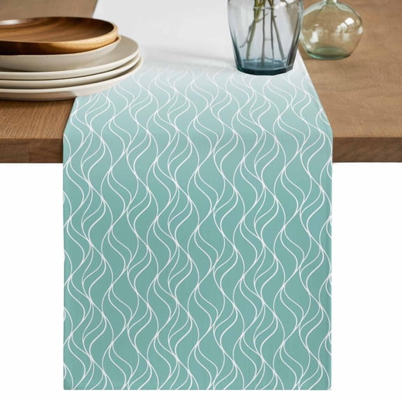 Modern Teal Green Table Runner 36 Inches, Abstract Ombre Geometric Morocco Bed Runner Dresser Scarves Tabletop for Indoor Outdoor Parties/Ceremony/Banquet, 13"x 36"