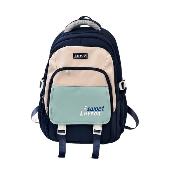 FUZHIQ Color Block School Backpack for 3rd 4th 5th 6th 7th 8th Grade, Multi Compartment Bookbag with Buckle Details, Large Capacity Elementary Middle School Bag, Dark Blue