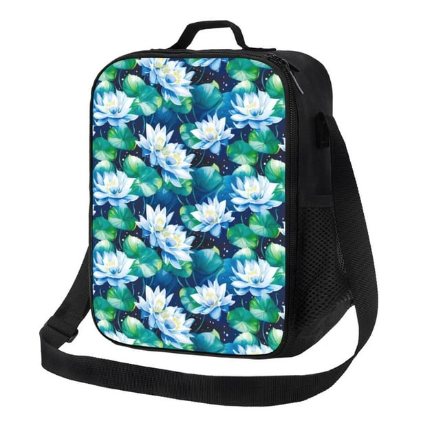 Disketp Blue Lotus Flower Bolsa Térmica Estampada para Almuerzo, Lonchera para Hombres y Mujeres Adultos