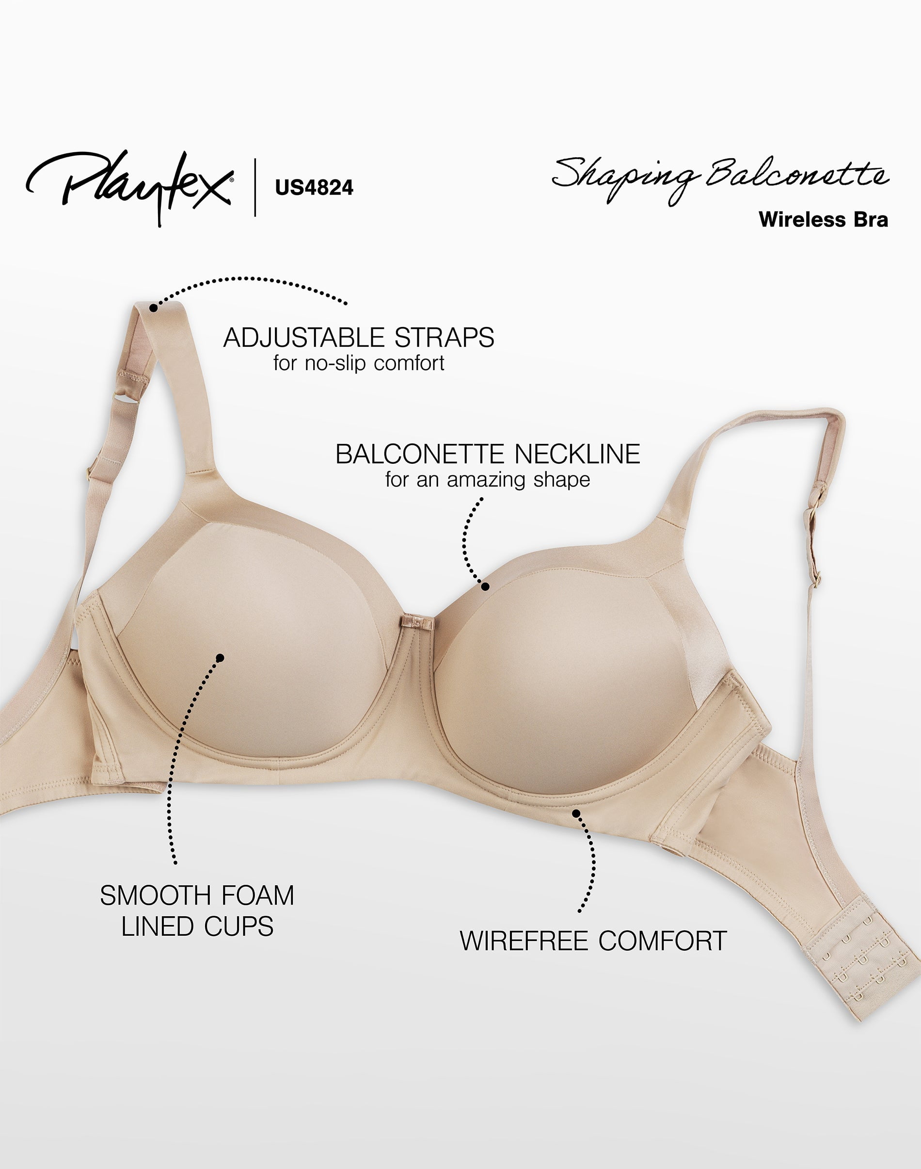 Women's Playtex US4824 Shape Lined Balconette Wirefree Bra (Black 44D)