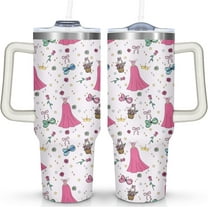 Cartoon Princess Tumbler with Handle & Straw | Princesses Dress and Rose | Travel Coffee Mug -Birthday/Christmas Gift to Girl/Women