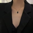 thumbnail image 3 of Black Square Onyx Pendant Necklace Gold Plated Vintage Simple Gemstone Rectangle Geometric Small Lightweight Chain Necklace for Women Men Minimalist Birthday Prom Wedding Party Fashion Jewelry Gifts, 3 of 8