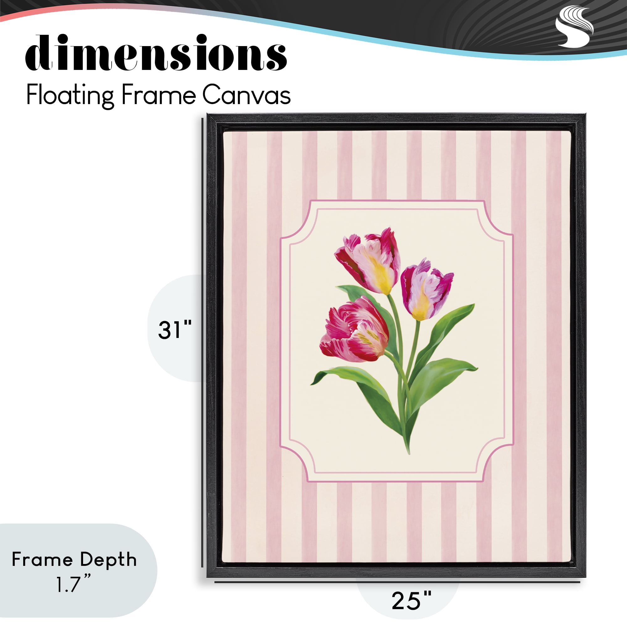 Stupell Industries Magenta Tulips over Stripes Black Framed Floater Canvas Wall Art, design by Diane Neukirch