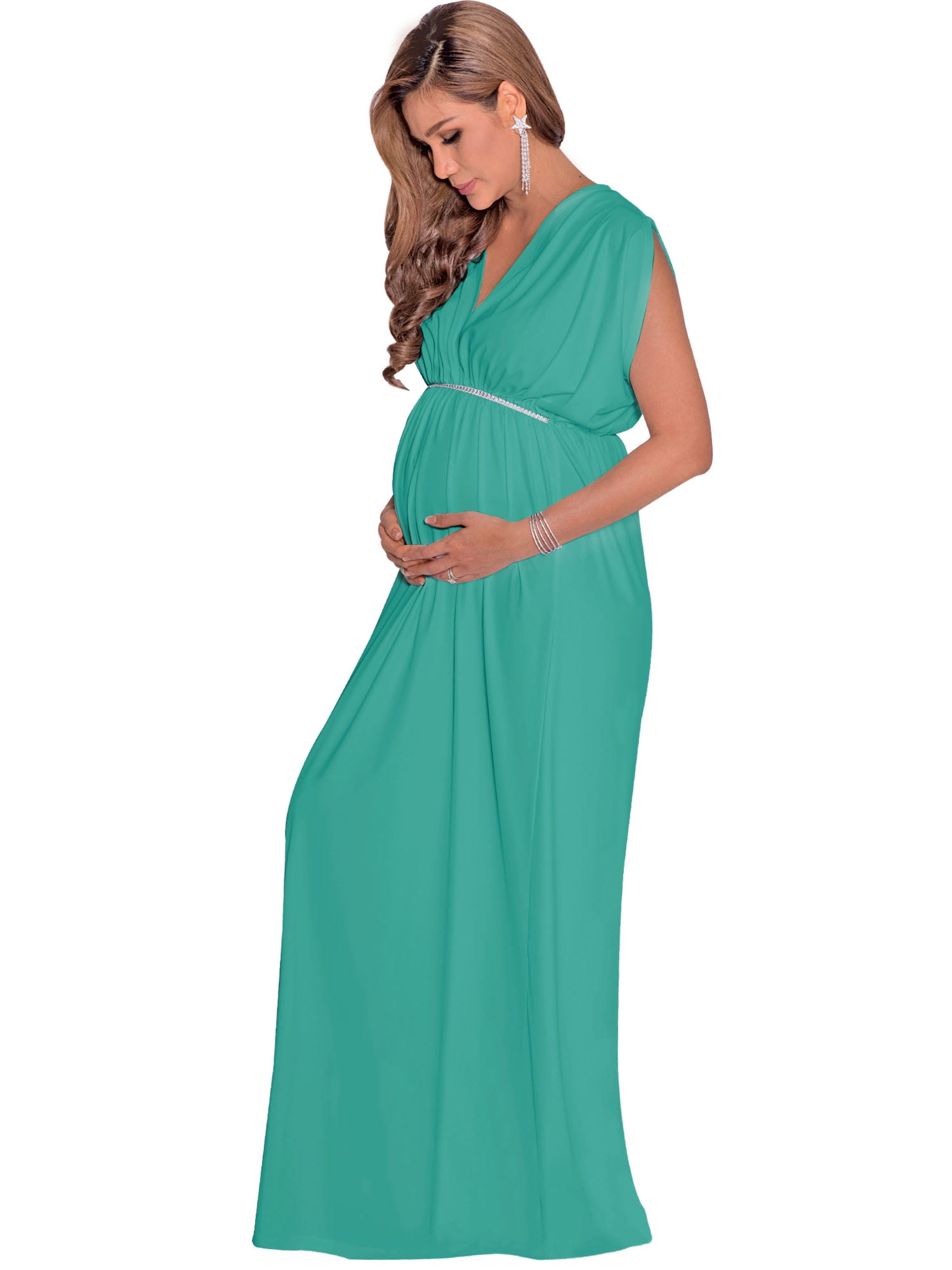 KOH KOH Long Maternity Pregnancy Short Sleeve V-Neck Full Floor Length  Flowy Baby Shower Bridesmaid Evening Summer Tall Maxi Dress Gown For Women  Turquoise XXX-Large US 22-24 NT278 - Walmart.com