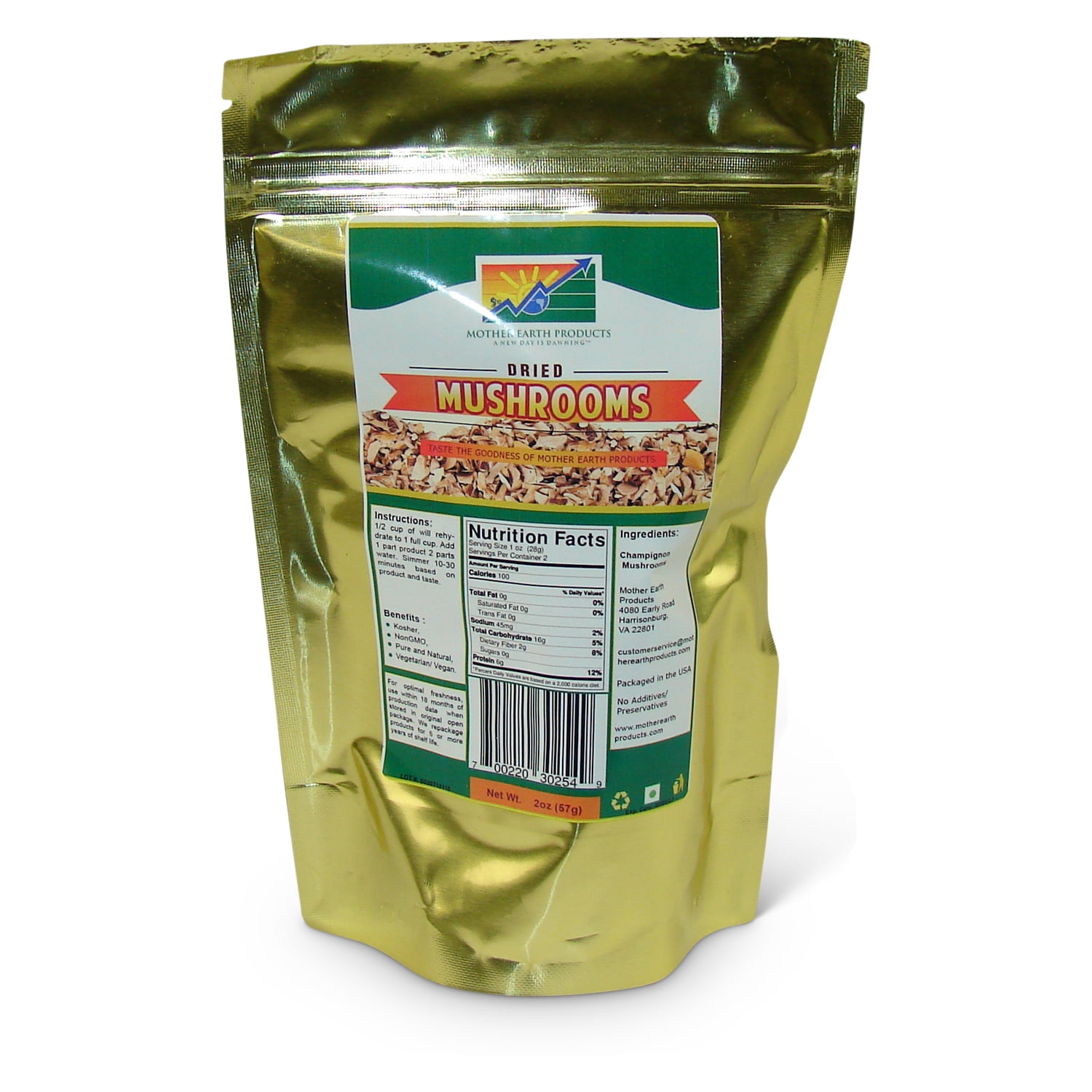 Dehydrated Mushrooms, 2 full cup Mylar Bag