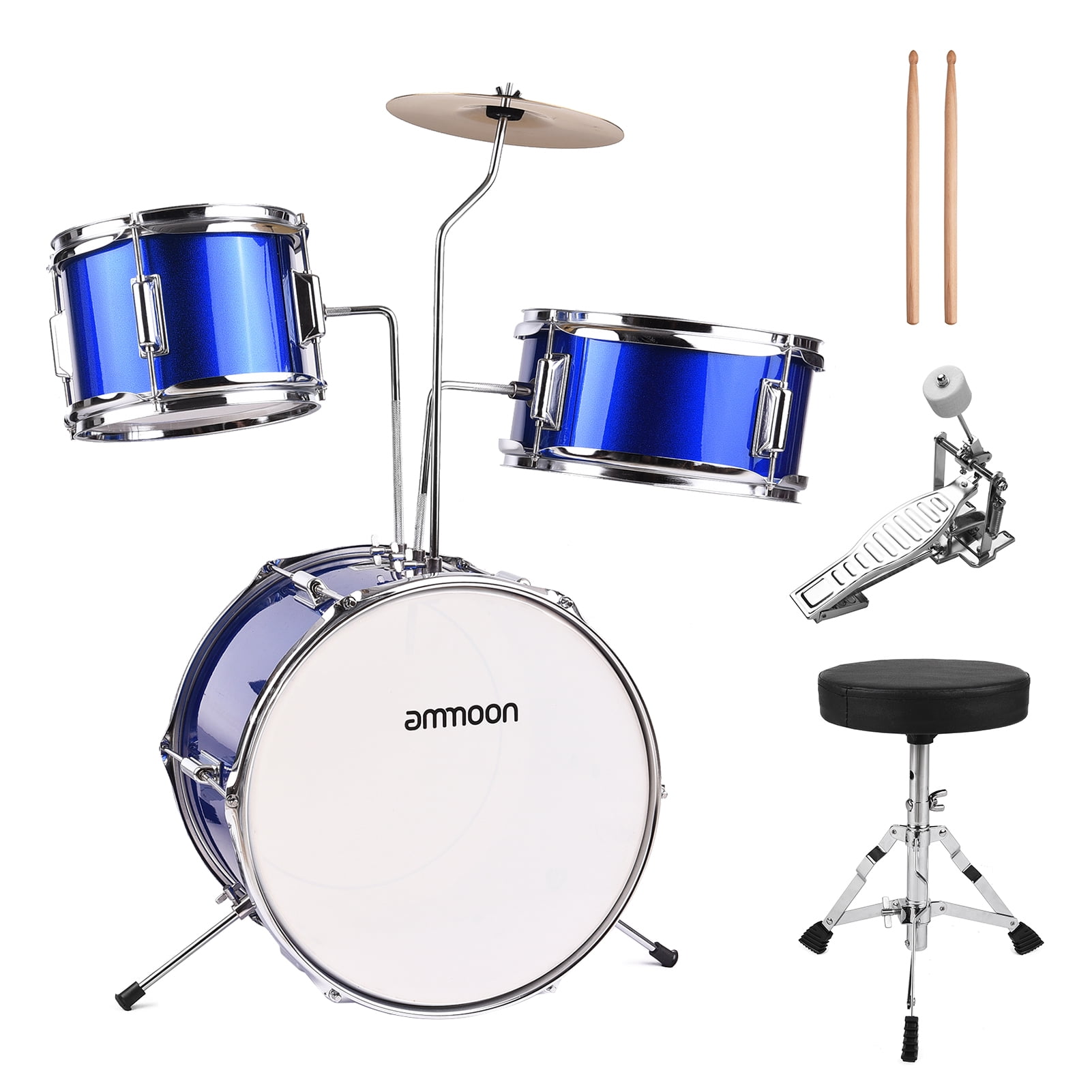 ammoon 14 inch 3Piece Kids Drum Set with Adjustable Throne