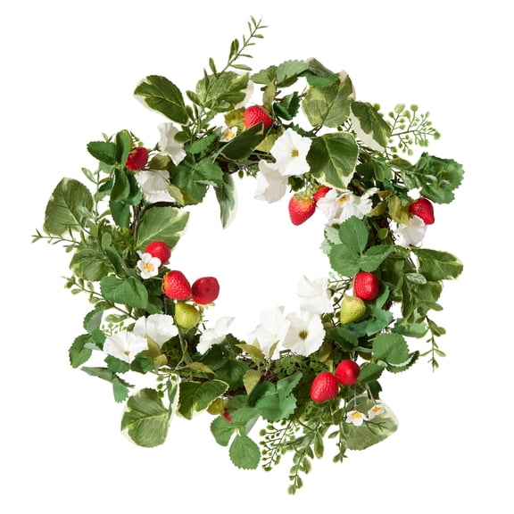 National Tree Company 22 inch Artificial Spring Wreath with Strawberries, Petunia Blooms, and Leafy Greens