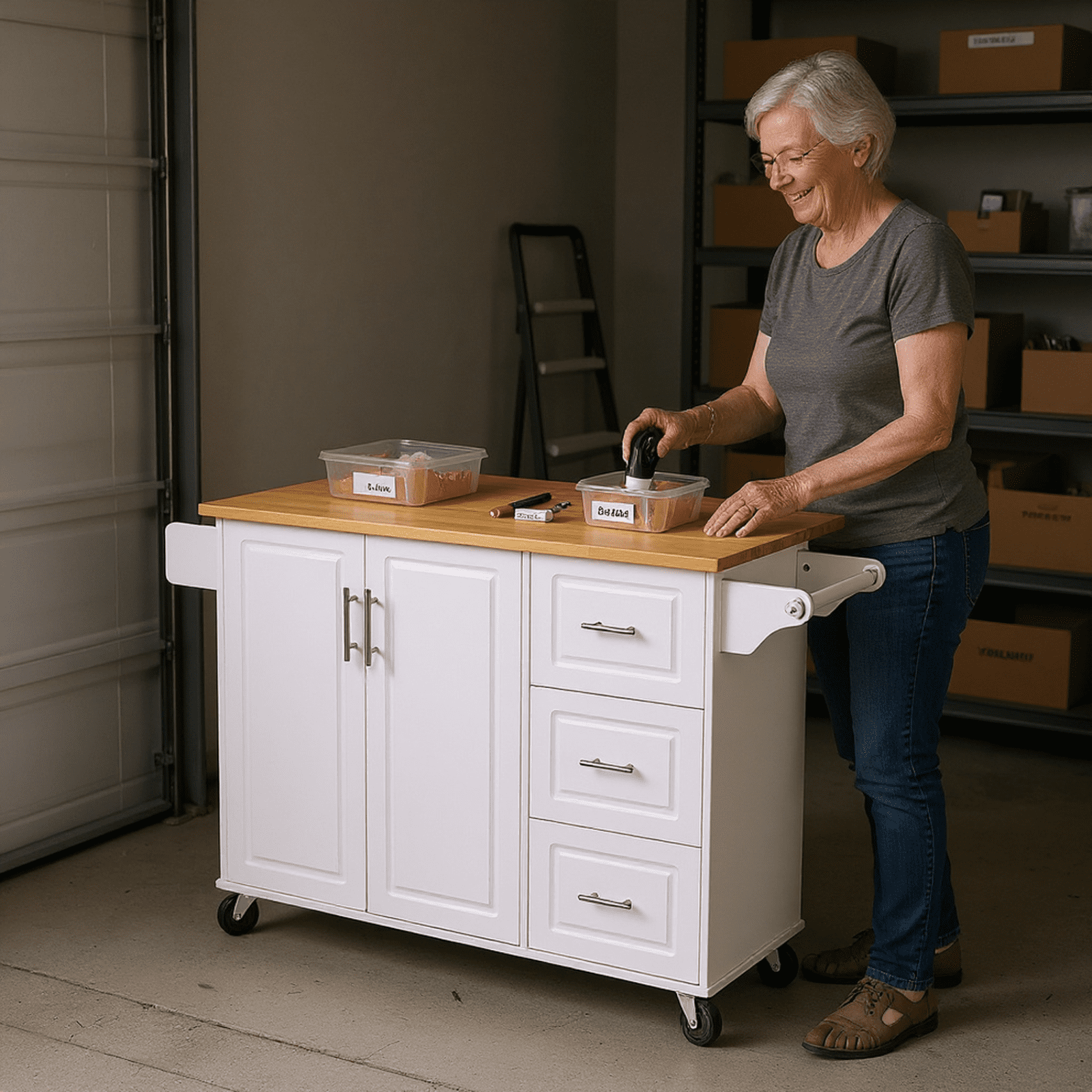 Homy Casa 53.8" Rolling Garage Storage Cabinet with Drawers, Shelves, and Locking Wheels, White