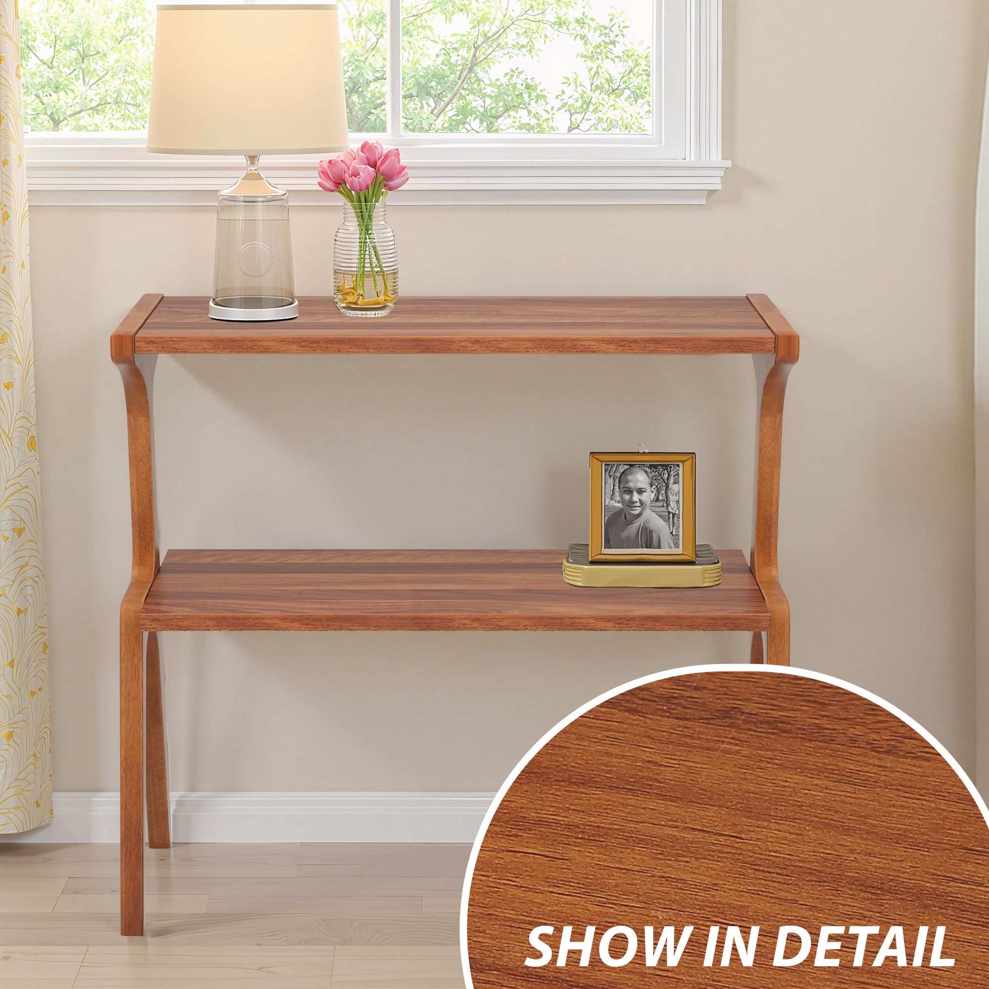MAYEERTY 2-Tier End Table Solid Wood Frame Stable & Crack-Resistant