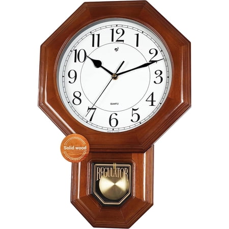 Traditional Schoolhouse Solid Pendulum Wall Clock Chimes Hourly with Westminster Melody Chime Taiwan (Dark w/Westminster Chime)