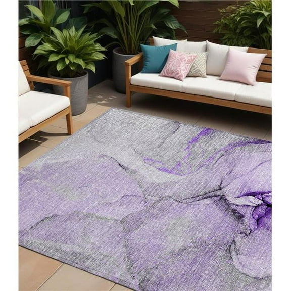 HomeRoots 559710 9 x 12 ft. Purple & Ivory Abstract Washable Non Skid Indoor Outdoor Rectangle Machine Woven Area Rug