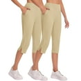 thumbnail image 2 of Breezora Women's Stretchy High Waist Yoga Pants Set Summer Lightweight Workout Capris with Comfortable Waistband L Size Beige, 2 of 7