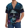 thumbnail image 1 of Fotbe Punk Style Blue Haired Skull Camisa Estampada de Manga Corta para Hombre, Casual de Verano, Estilo Playero, Sin Arrugas-Large, 1 of 5