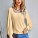thumbnail image 2 of Top de manga larga para mujer, cuello en U, camisa de punto con huecos, jersey de Color puro, blusa, traje de otoño e invierno, amarillo L, 2 of 8