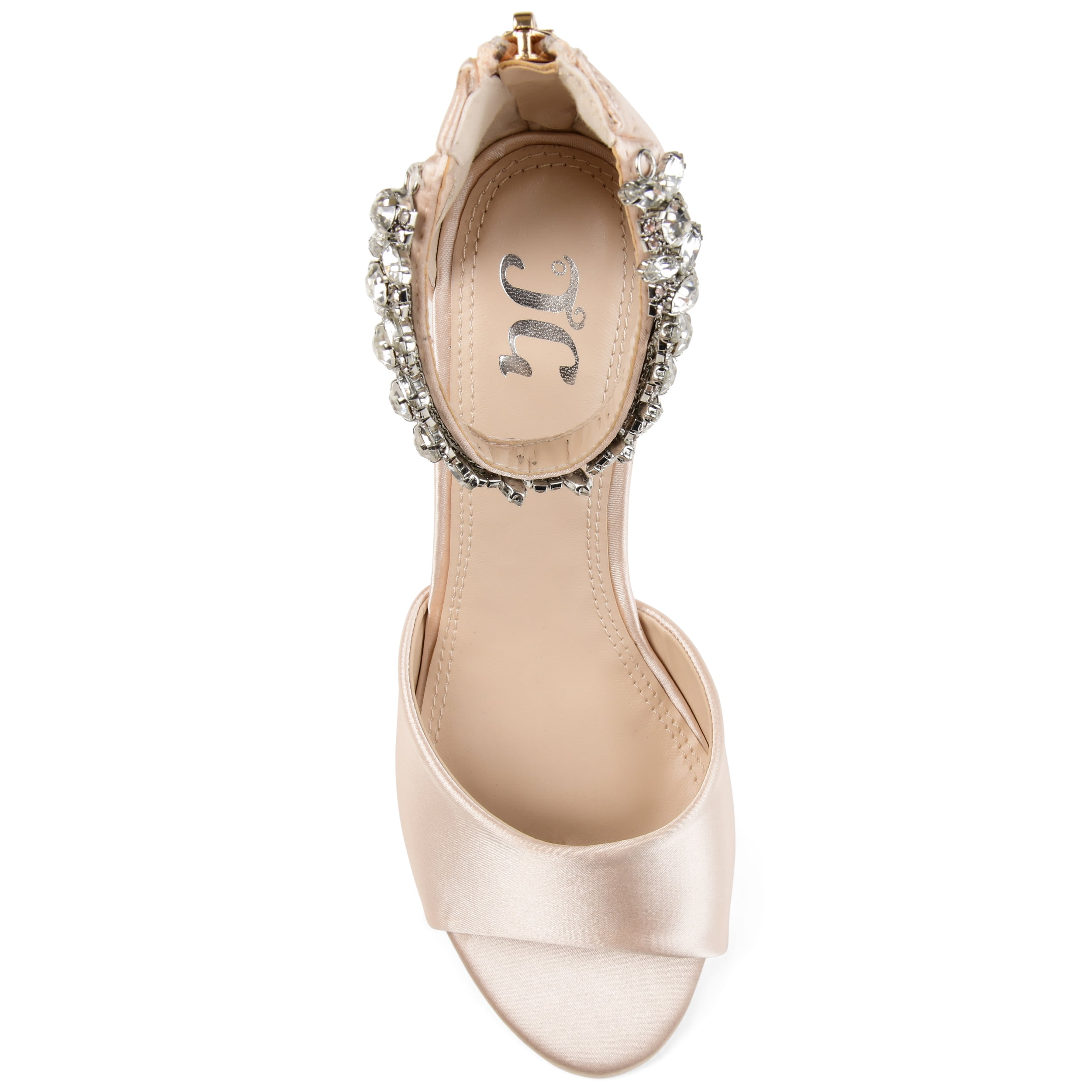 Journee Womens Connor Back Heel Zip Gemstone Ankle Strap Wedge Sandals