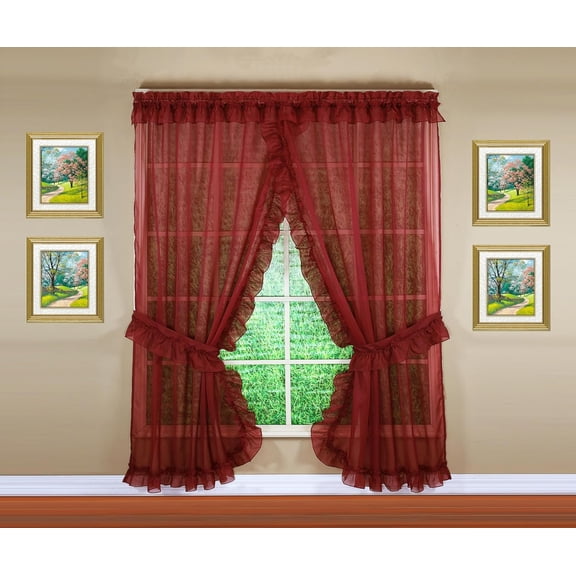 LKIFFA-, Emelia Priscilla Sheer Pair 96" W x 84" L, Burgundy, 5-Piece-Set