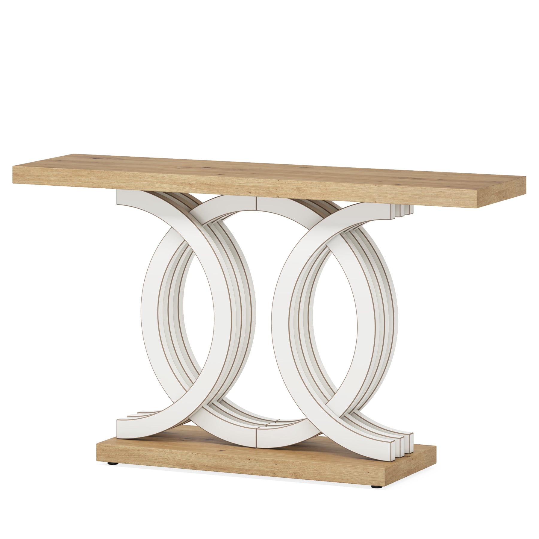 Fnova 55" Console Table with Geometric Base, Modern Wood Narrow Entryway Table Sofa Table for Living Room, Hallway, Foyer
