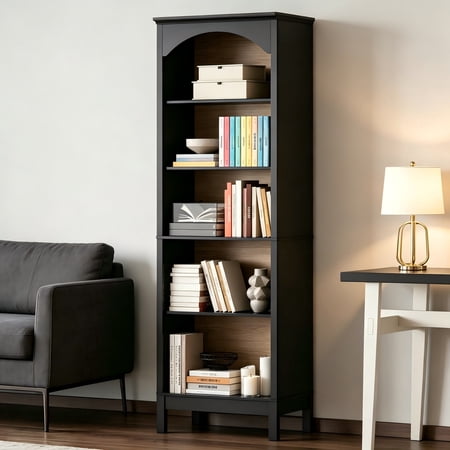 Arched Bookshelf with 5 Tier Open Shelves