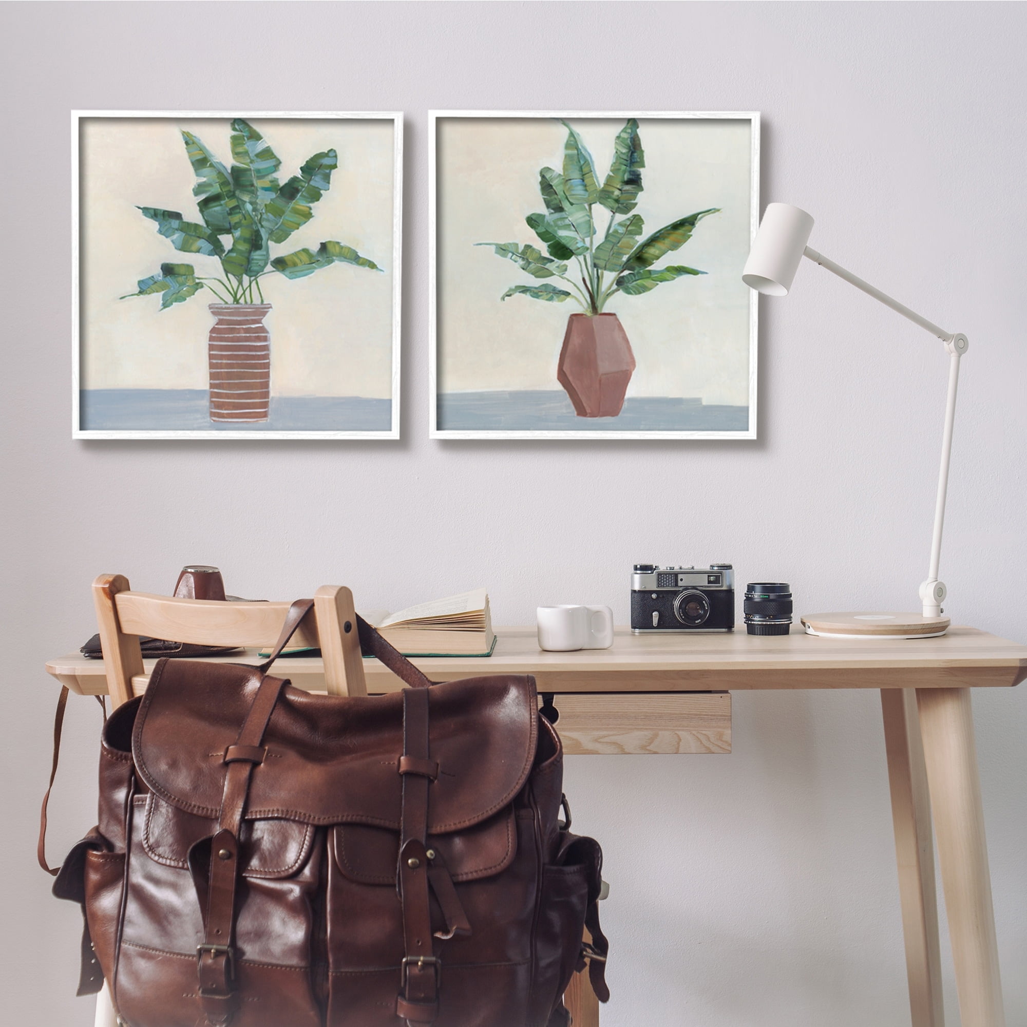 Stupell Industries Green Palm Frond Plants Brown Jars Still Life, 24 x 24, Design by Sally Swatland