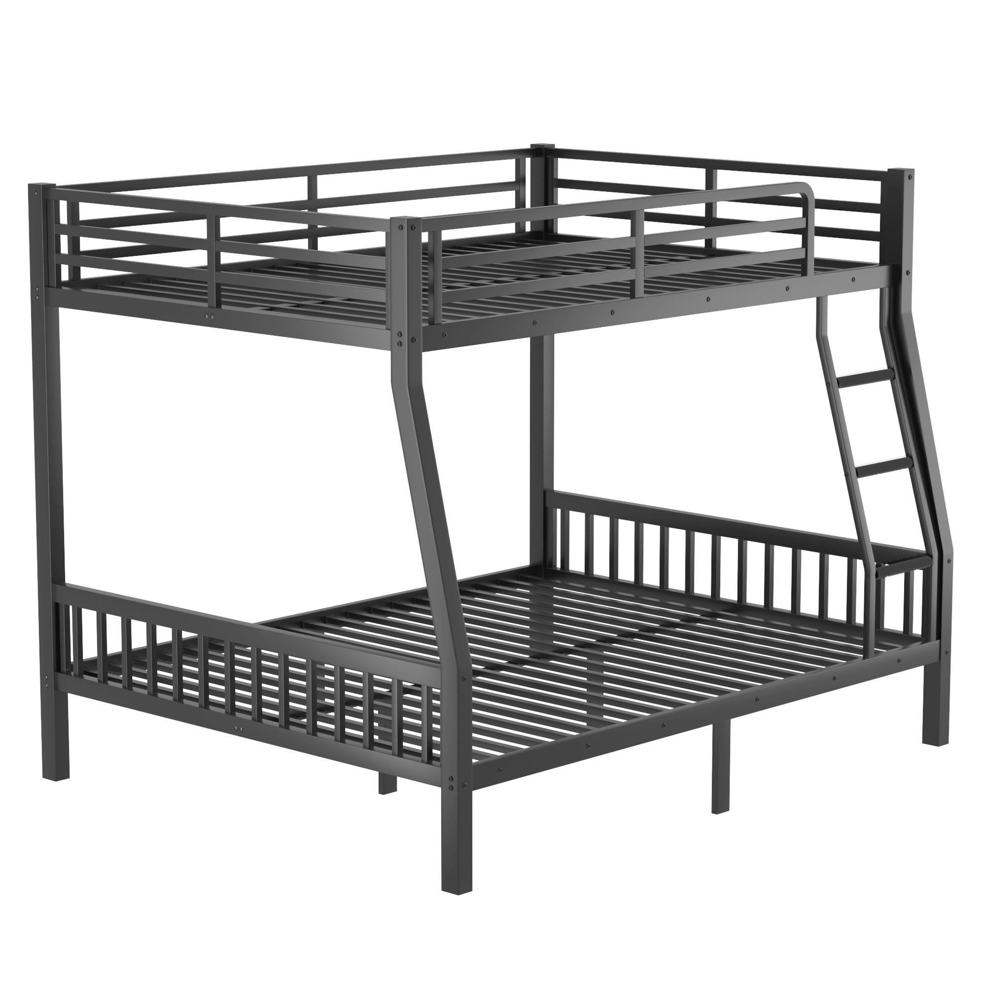 Leumius Full XL Over Queen Metal Bunk Bed with Ladder and Slats Support for Adults Teens, Black