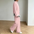 thumbnail image 7 of fheaev Two Piece Set for Women Solid Color Turtleneck Top High Waist Drawstring Wide Leg Pants Fall Winter Warm Outfit Pink,XL, 7 of 7