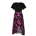 thumbnail image 4 of 2026 ! JINMGG Summer Dresses 2026, Dresses for Women 2026 Summer Dresses for Women Short Sleeve V Neck Boho Floral Print Tie Waist High Low Ruffle Cocktail Maxi Dress Hot Pink S, 4 of 7