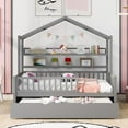 thumbnail image 3 of Full Size Trundle Bed Frame with Storage Shelves, Wooden Cabin Bed with Safety Rails & Enclosed Design for Compact Spaces, 3 of 8