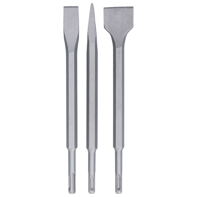 3 brocas de martillo giratorias de punta plana de acero al carbono con cincel para trabajar con azulejos y hormigón, mango redondo.
