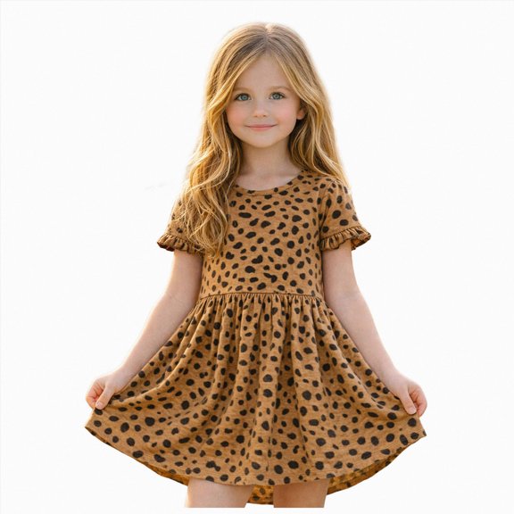 Gubotare Girls Dress Toddler Girl Dress Kids Ruffle Dresses for Girls Summer Outfits Beach Sundress 3T (Coffee,3 Years)