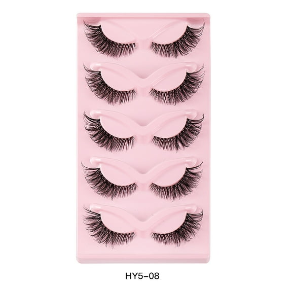False Eyelashes, Faux Mink Lashes, Lengthened Inside Out Natural Look Eye Makeup, Lightweight Comfortable Flexible Clear Band, 5 Pairs for Party and Daily Wear, Vegan Cruelty-Free Synthetic Hair