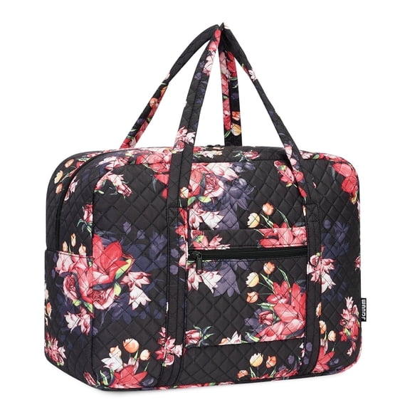 WANDF Floral Travel Duffel Bags for Women - 25L Waterproof Gym Bag, Laptop Carry-On Luggage, Weekend Travel Organizer(Black Floral)