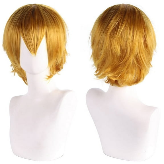 XmhyTop Unisex Short Anime-Style Cosplay Wig, Fluffy Layered Heat-Resistant Synthetic Hair, with Bangs, Ideal for Costume Parties, Prom & Themed Events，Dark Yellow