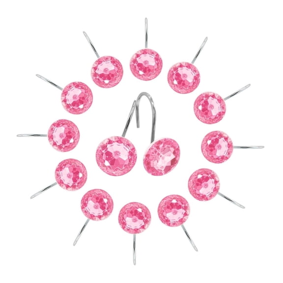 Yahome Pink Decorative Acrylic Hooks,Set of 12 Reusable Rust Proof Rhinestones Crystal Bling Shower Curtain Hooks for Home,Bathroom
