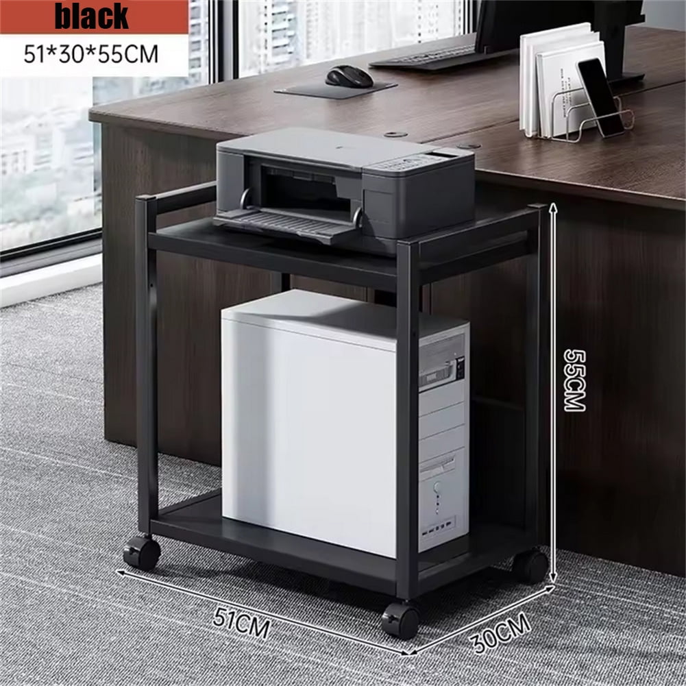 2-Tier PC Tower Stand For Floor, Metal CPU Holder With 4 360° Rotating Casters,Height Adjustable,Mobile Computer Cart With Storage For Home Office