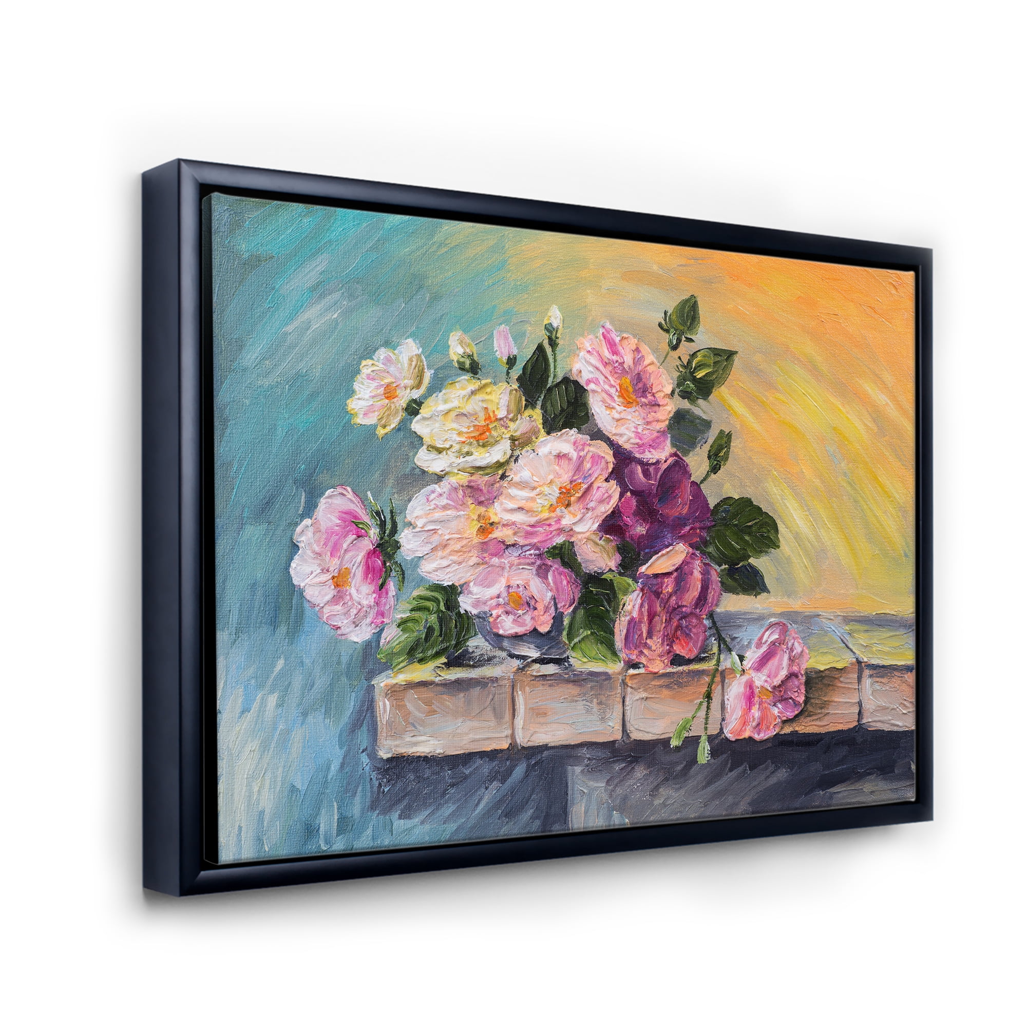 Designart 'Still Life With Bouquet Of Pink Flowers' Traditional Framed Canvas Wall Art Print