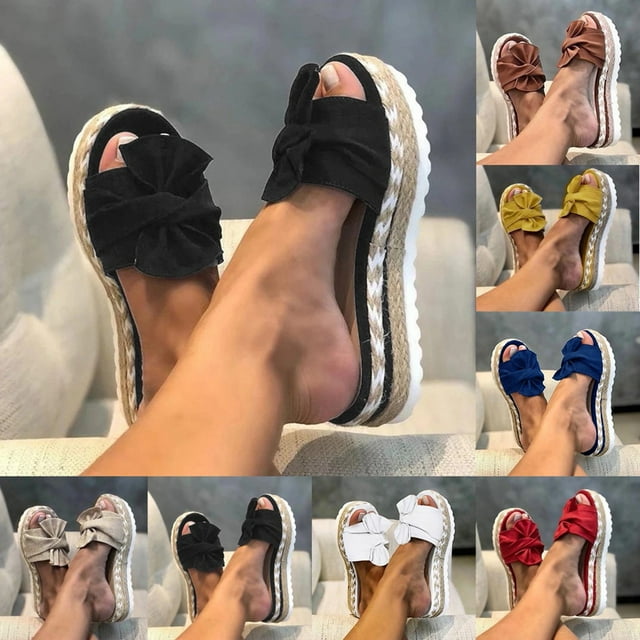TrendOFT Sandales pour Femmes Décontractées Respirantes Bout Été Tressées Chaussures de Plage Ouvertes à Enfiler Nœud Sandales Plates pour Femmes Blanc 38