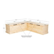 Linon Troyin Rustic Backless Corner Nook with Storage in Solid Unfinished Pine