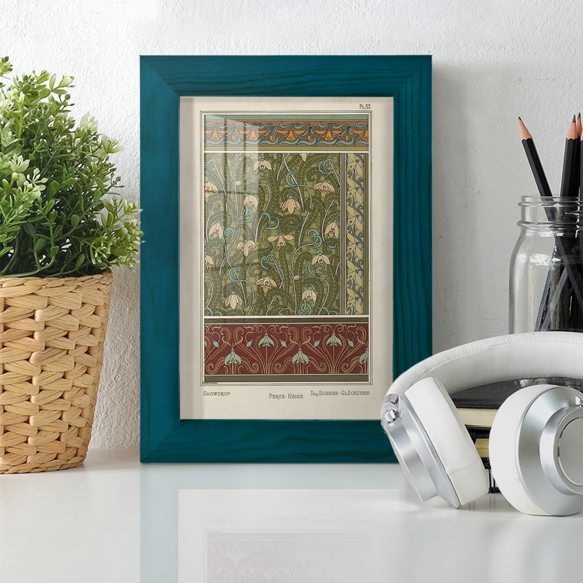 Nouveau Decorative VI - Framed Print w/glass - Ocean Blue