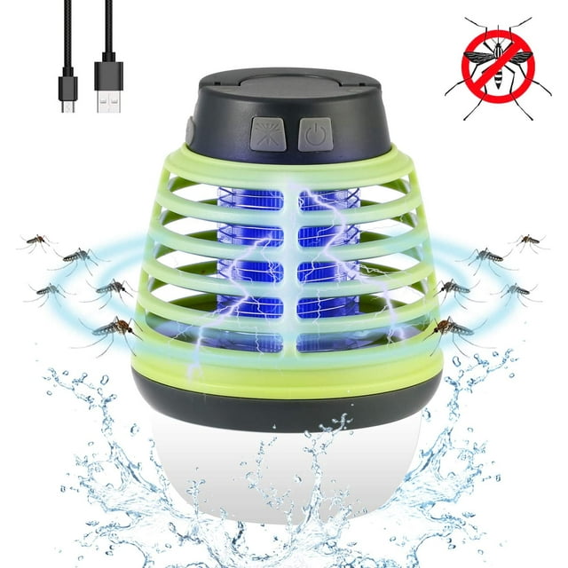 Lámpara anti-mosquitos Luz de camping 2 en 1 mosquito asesino IP67 Luz portátil recargable USB resistente al agua con batería de 2200 mAh y gancho retráctil para interiores y exteriores LingWen 8390606718136