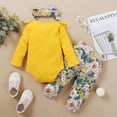 thumbnail image 7 of HWJAD Newborn Baby Girl Clothes, Infant Girl Outfits Long Sleeve Ruffle Romper + Floral Pants + Headband Set, 7 of 7