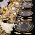 thumbnail image 4 of 600pc Gold Trim Plastic Dinnerware Set for Party: 100 Dinner Plates, 100 Dessert Plates, 300 Cutlery, 100 cups, 4 of 6