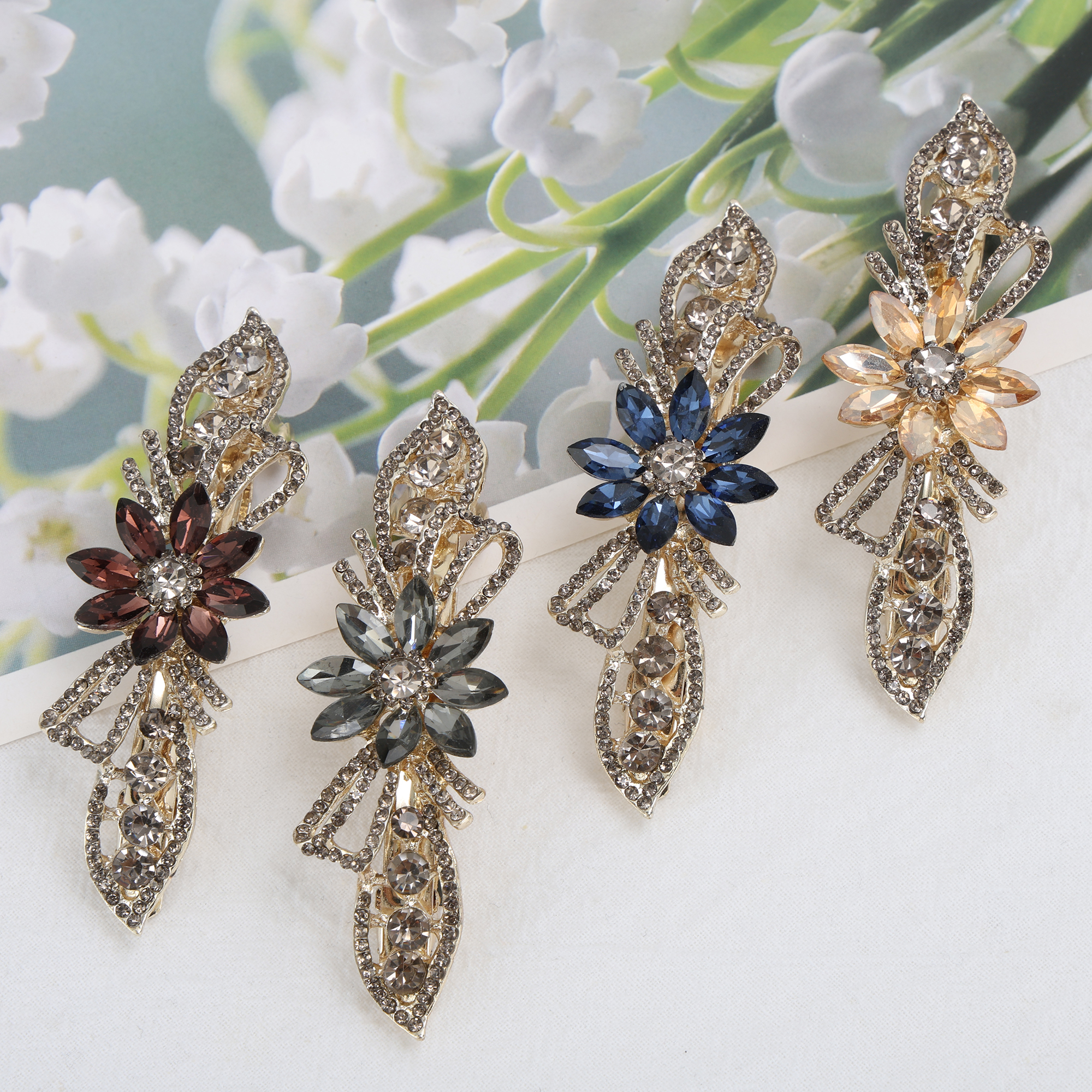 Unique Bargains Flower Rhinestone Barrettes Stylish Hair Blue