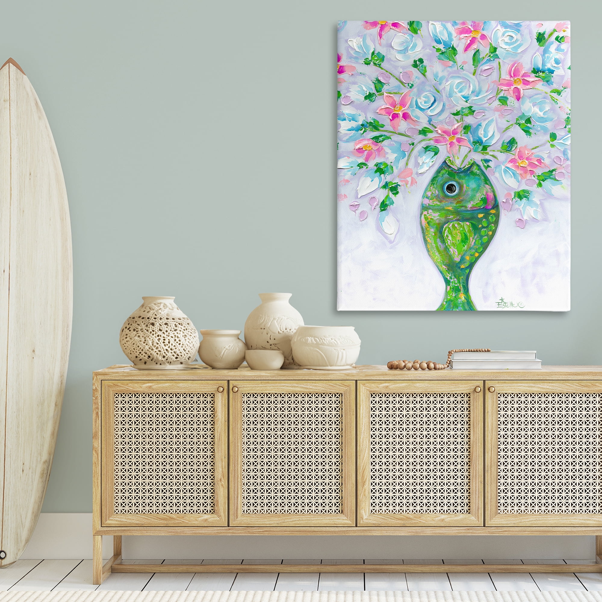 Stupell Industries Nautical Fish Bouquet Botanical & Floral Painting Gallery Wrapped Canvas Art Print Wall Art, 36 x 48