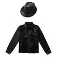 thumbnail image 3 of TiaoBug Kids Boys Shiny Sequins Long Sleeve Shirt Jazz Latin Street Dance Disco Party Top with Hat Black 7-8, 3 of 7