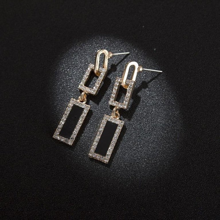 Boho Black Rhinestone Dangle Earrings For Women – Sparkly Geometric Drop For Parties