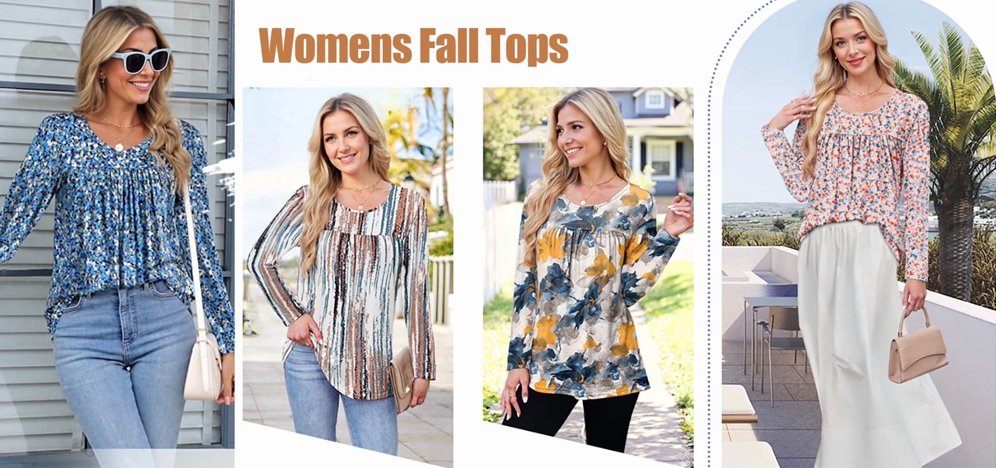 Fantaslook Womens Tops Dressy Casual Pleated Blouses V Neck Long Sleeve Shirts Fall Tunic Tops