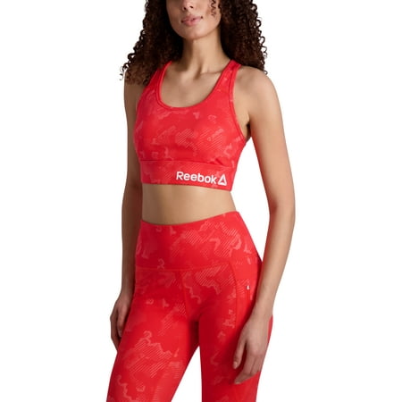 Reebok Women's Prime Essential Medium Impact Sports Bra with Back Pocket and Removable Cups
