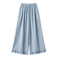 thumbnail image 5 of hlysgo Womens Linen Palazzo Pants Ruffle Wide Leg Cropped Flowy Casual Loose Fit Summer Beach Trousers with Pockets Light Blue,S, 5 of 6