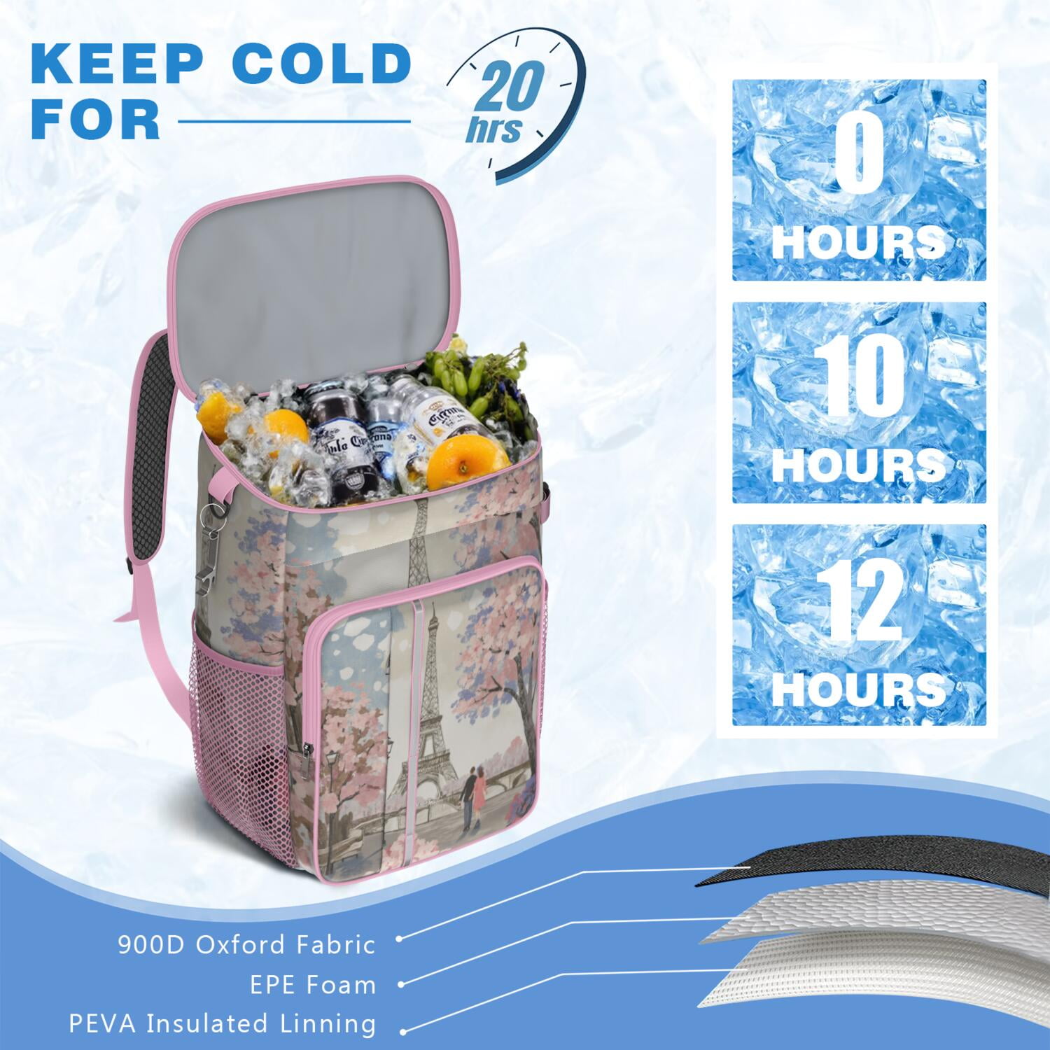 Cooler Backpack 26 Cans Paris Drink Beverage Beer Bag Cooler Leak Proof Travel Camping Lunch Backpack Outdoor Cutlery Backpack for Camping Hiking