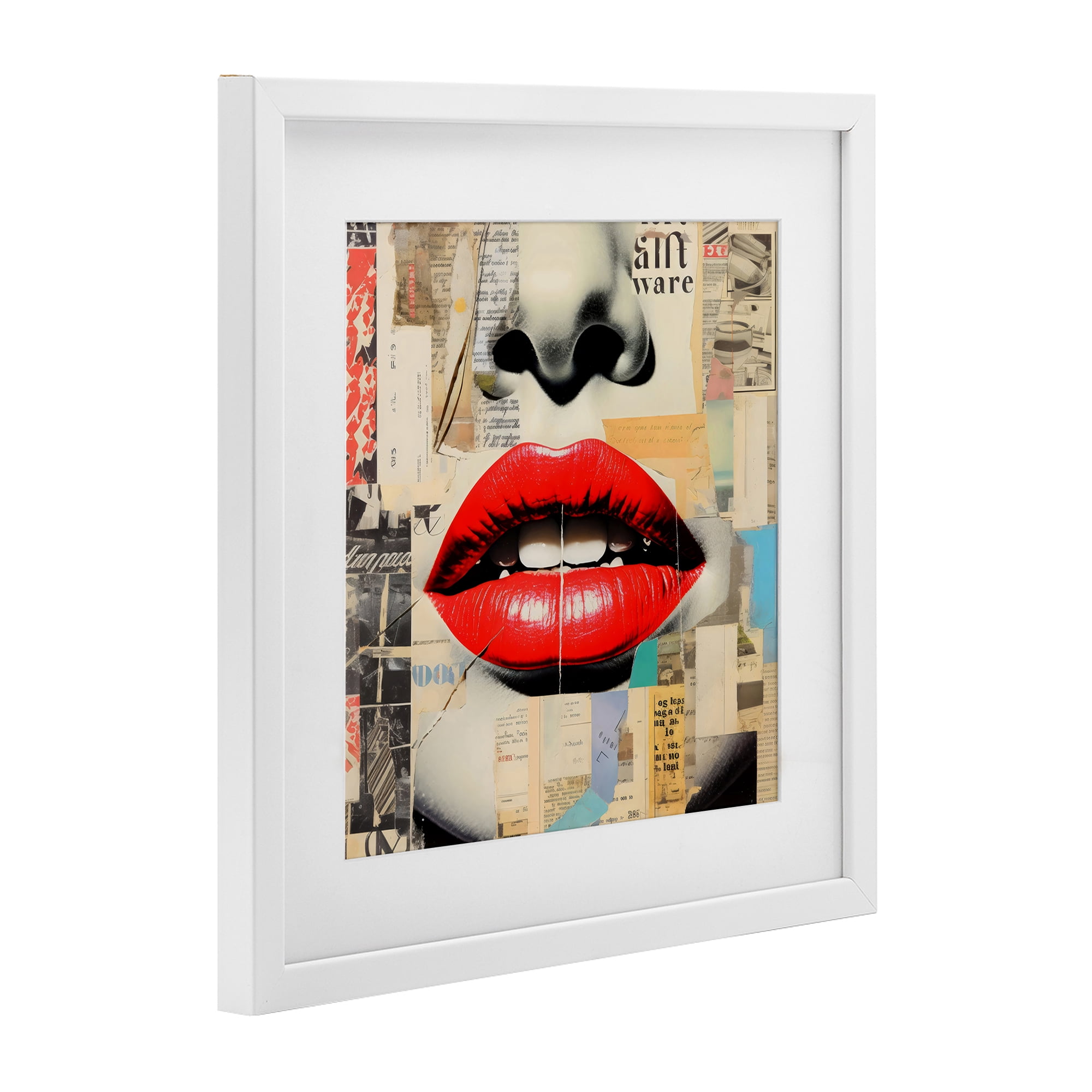 Stupell Industries Fashion Collage with Scarlet Lips White Framed Print Under Glass, design by Creative Studio